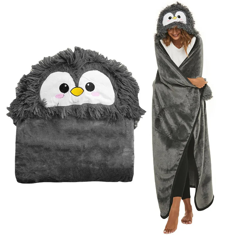 Winter Hooded Flannel Sloth Shaped Blanket